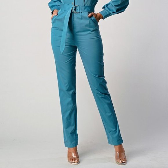 Teal Blue Belted Utility Jumpsuit - Picture 6 of 12